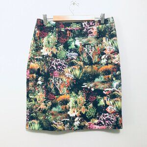 Mario Serrani Coral Garden Print Italian Pencil Skirt Size 8